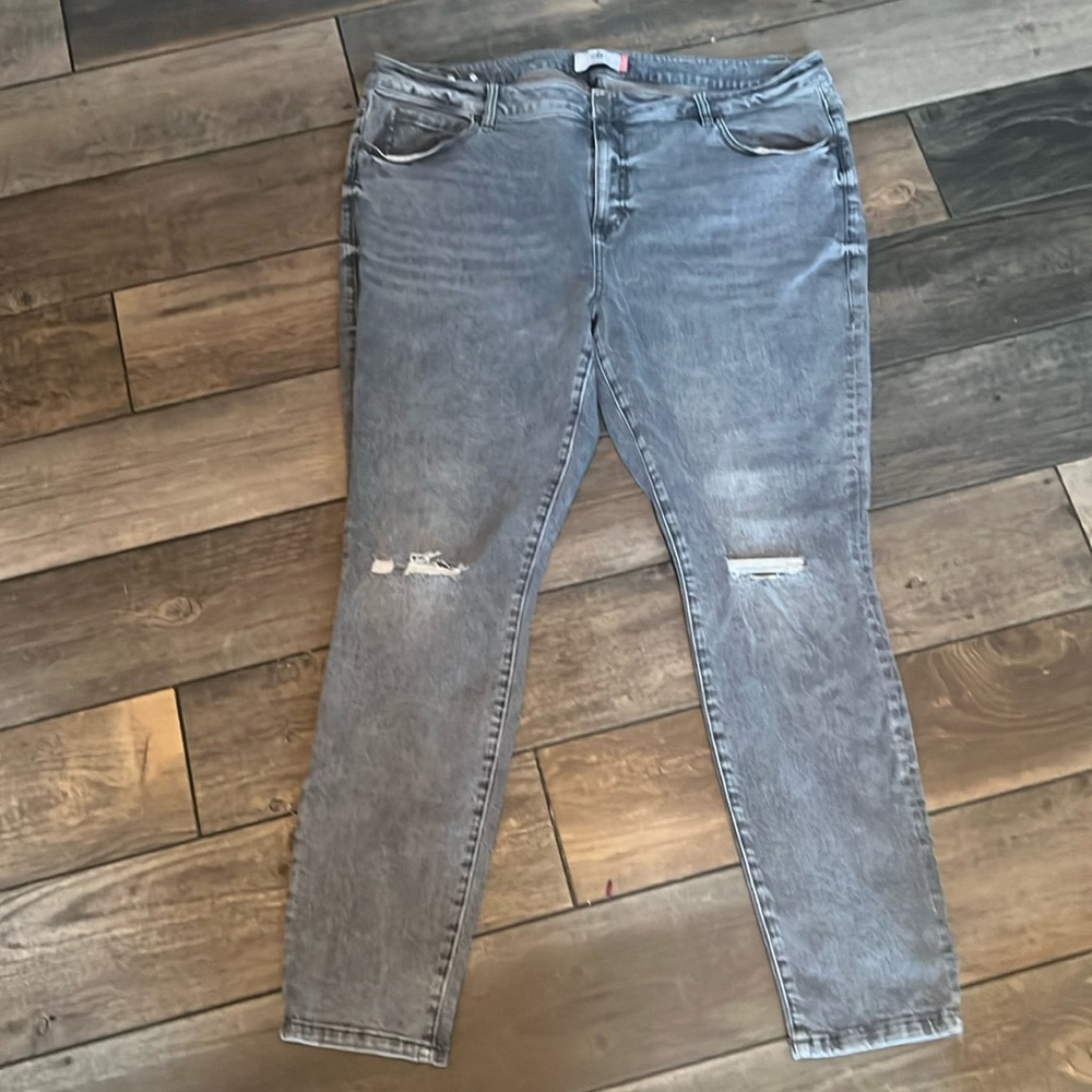 CAbi grey distressed straight leg jeans, sz 20